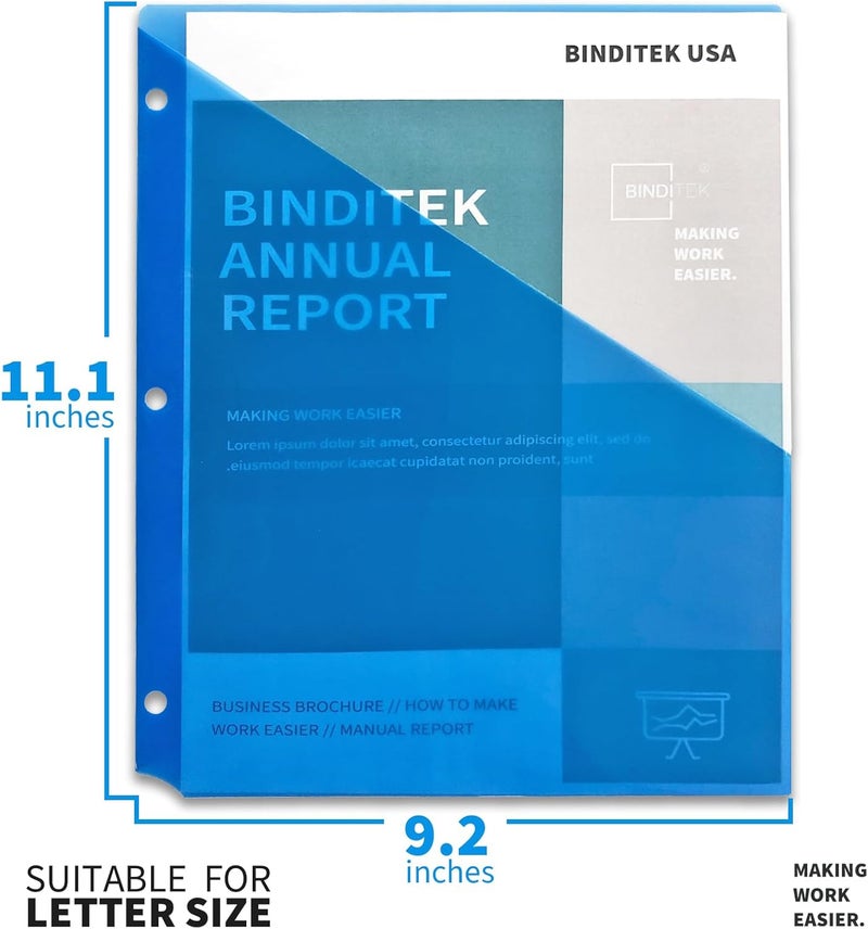 Binditek 10 Pack Poly Slash File Jackets for 3 Ring Binder, 3-Hole Punched Binder Pockets Organizer, Letter Size, 5 Assorted Colors, for Students and Coworkers - Image 2